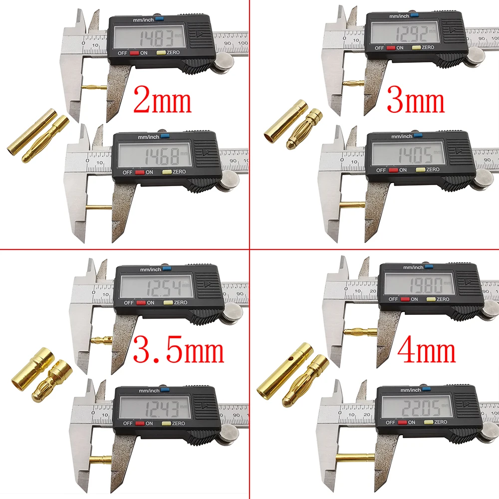 2mm 3mm 3.5mm 4mm 총알 바나나 플러그 금도금 바나나 남성 여성 커넥터 RC 배터리 부품에 대 한 배터리 플러그 키트 DIY