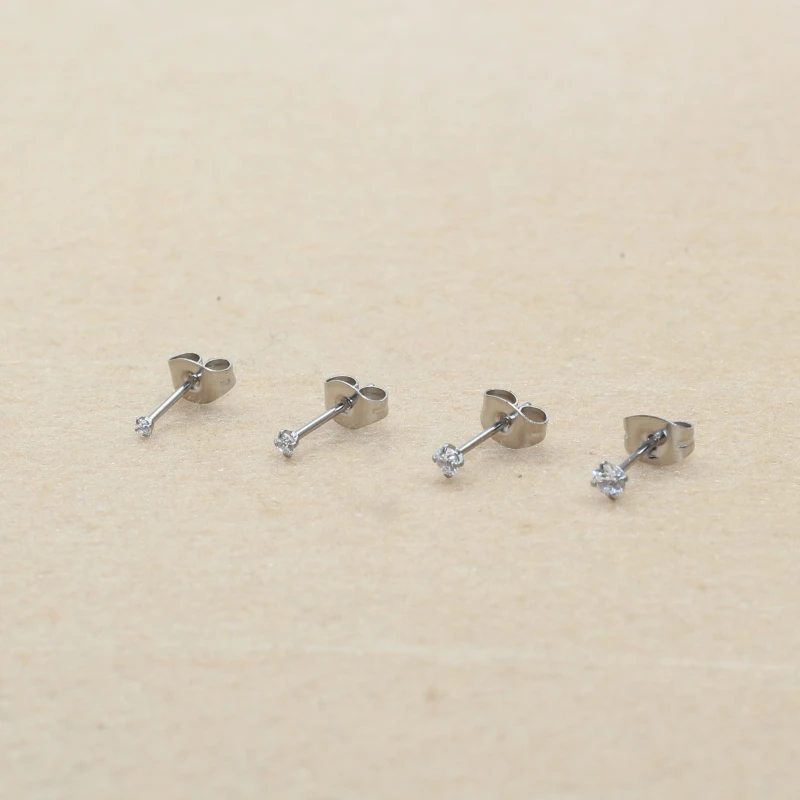 슈퍼 미니 1.5MM 2MM 지르콘 스테인레스 스틸 푸시 백 스터드 귀걸이 남성 여성 2PC 섬세한 Jewerlry