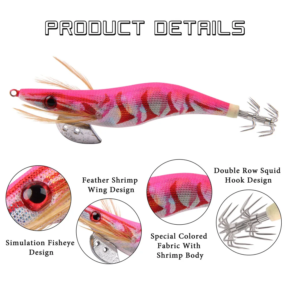 발광 오징어 루어 에기 지그 후크 미끼, 나무 새우, 문어 오징어 루어 싱커 새우, 링 비드 낚시 루어, 10 개