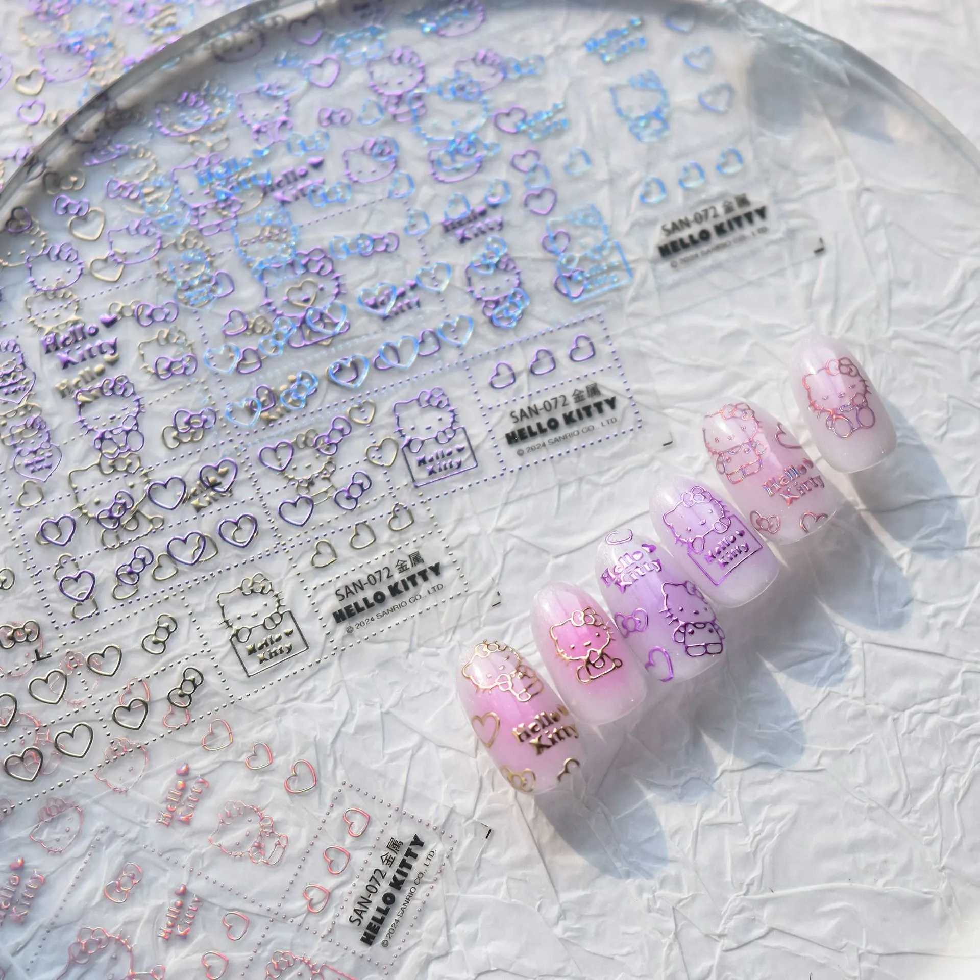 1PCS 새로운 레이저 골드 실버 만화 헬로 키티 5D 네일 스티커 네일 아트 장식 Sanrio Cinnamoroll 멜로디 네일 아트 스티커
