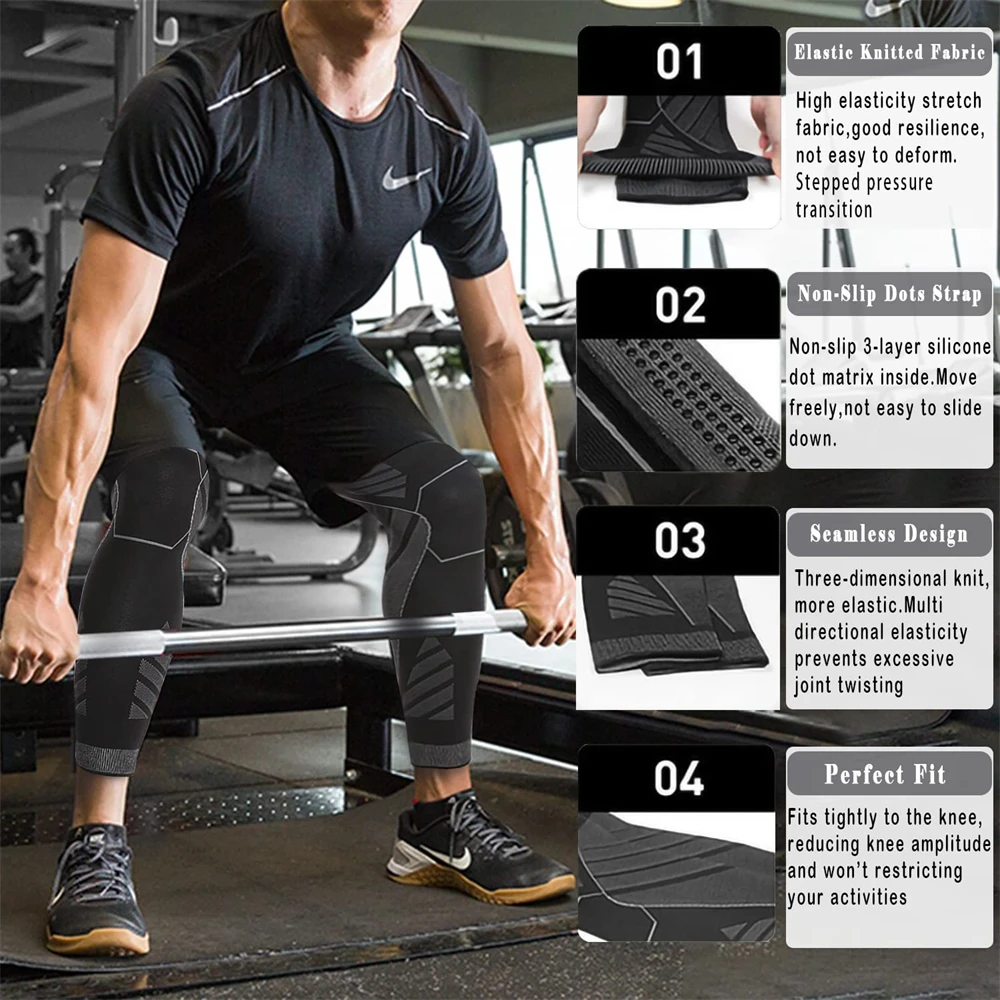 BraceTop 긴 다리 압축 슬리브, 전체 다리 슬리브 긴 무릎 보호대 무릎 지원 보호 농구, 축구, 무릎 통증 완화