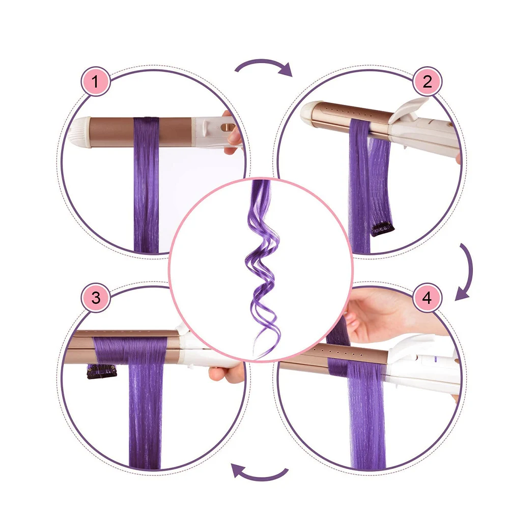 6개/갑 컬러 파티 하이라이트 클립(여성용 헤어 익스텐션) 22인치 멀티 컬러 스트레이트 헤어 합성 헤어피스