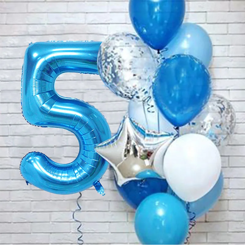 12pcs 블루 32 인치 번호 호일 라텍스 풍선 생일 축하 파티 장식 어린이 소년 아기 1 2 3 4 5 6 7 8 9 세 용품