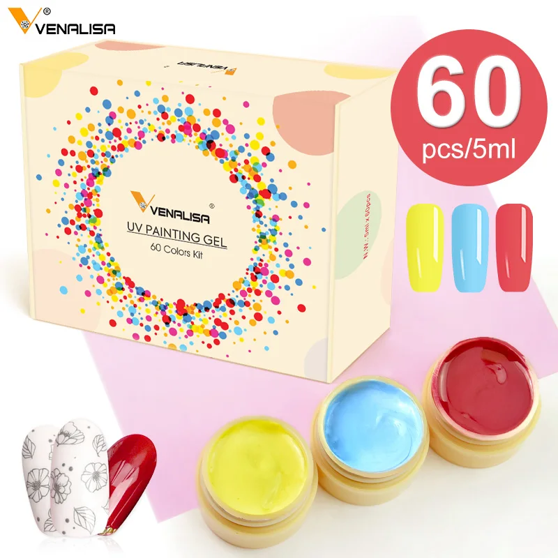 VENALISA 네일 젤 폴란드어 UV LED 페인팅 젤 네일 광택 UV 젤 래커 단색 아트 디자인 5ml 60 색상