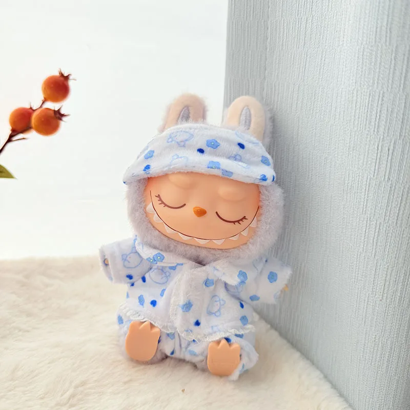 15cm/17cm Labubu I II 인형 옷 귀여운 아이 마스크 잠옷 3 피스 세트 액세서리 의류 봉제 인형 의류