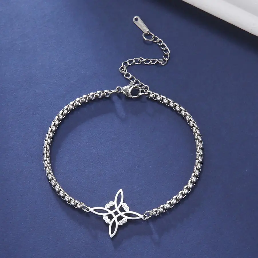 Dawapara 마녀 매듭 여성을위한 매력 팔찌 셀틱스 매듭 보호 부적 비드 체인 스테인레스 스틸 요술 Wiccan 쥬얼리