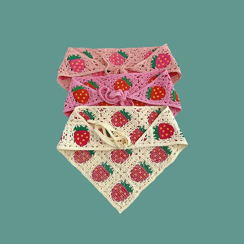 한국 귀여운 수제 크로셰 할로우 삼각형 머리띠 수건, 용수철 및 여름 여행 문학 사진 헤어 스카프