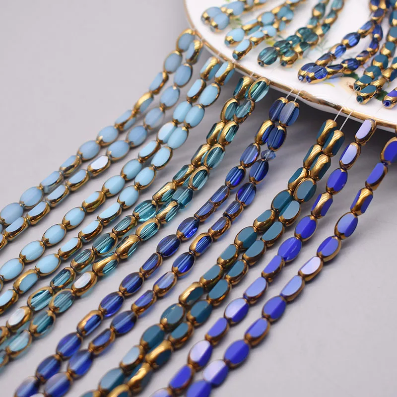4x7mm 50 개/몫 Briolette 타원형 유리 구슬 도금 골드 컬러 크리스탈 유리 느슨한 스페이서 비즈 DIY 만들기 보석에 대 한 구슬에 대 한