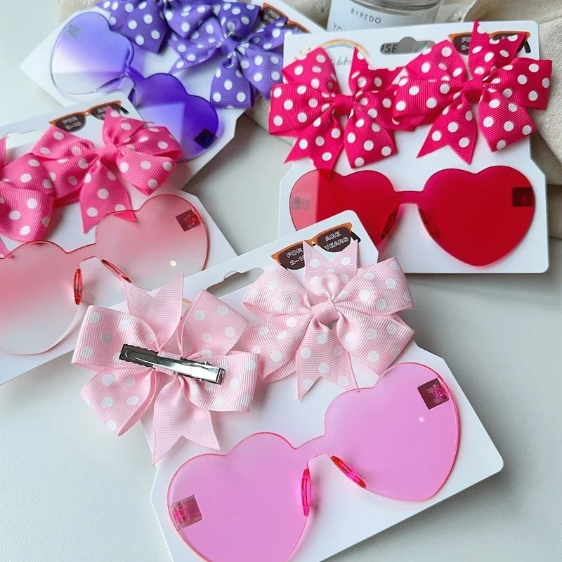 1 세트 어린이 모자를 쓰고 있죠 안경 솔리드 소프트 Bowknot 머리 밴드 소녀 레이스 자용 레트로 머리띠 선글라스 키즈 헤어 밴드 세트