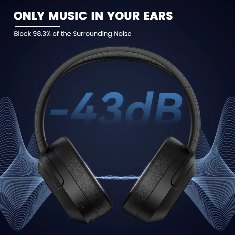 Edifier W820NB Plus 고해상도 무선 소음 차단 헤드폰, -43dB ANC, LDAC 코덱, 220g의 가벼운 오버이어 헤드셋, 49시간의 배터리 수명