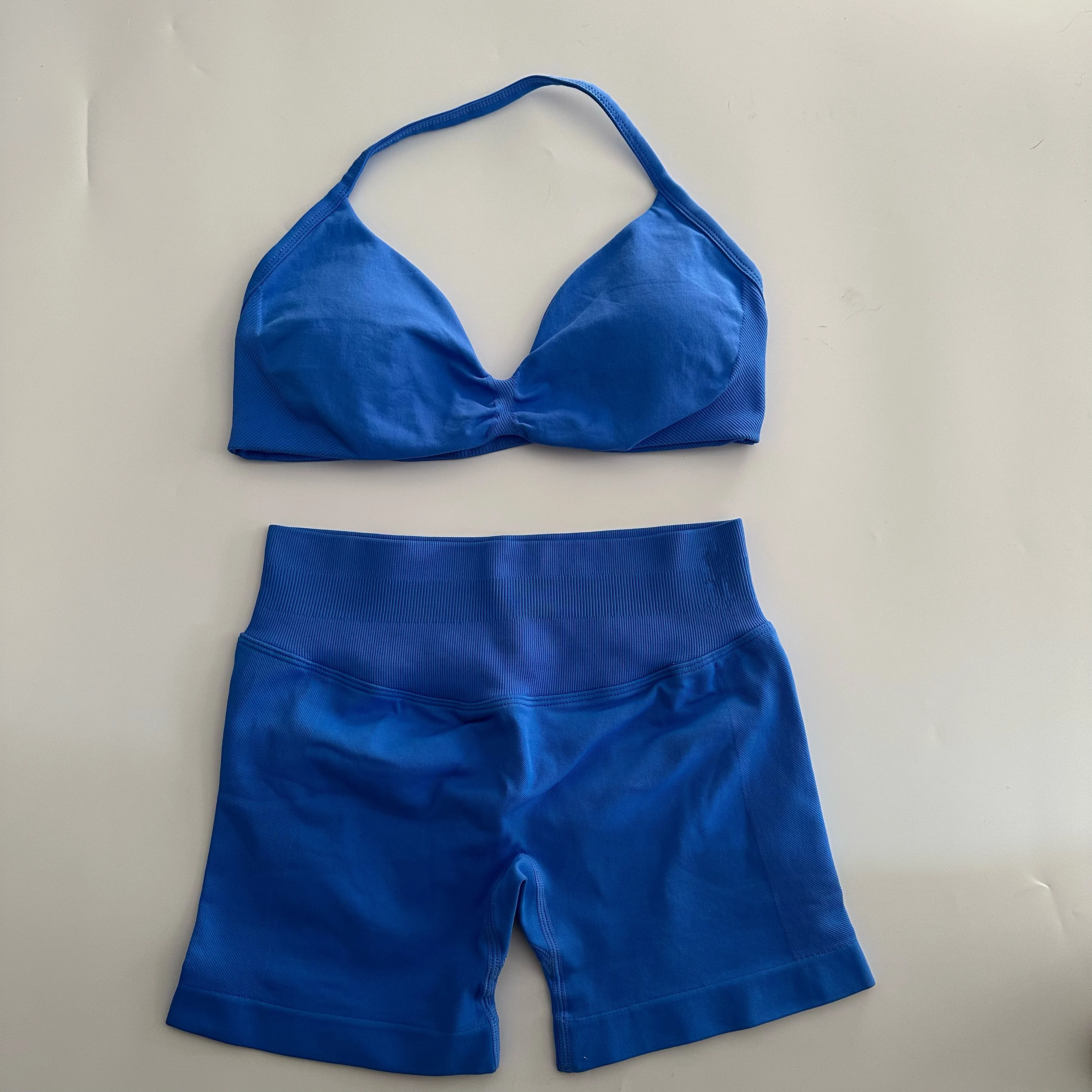 노로고 요가 짐 세트 여성 심리스 스트랩 요가 브라탑 하이웨이스트 운동 스크런치 반바지 스포츠 세트 피트니스 의류 스포츠웨어