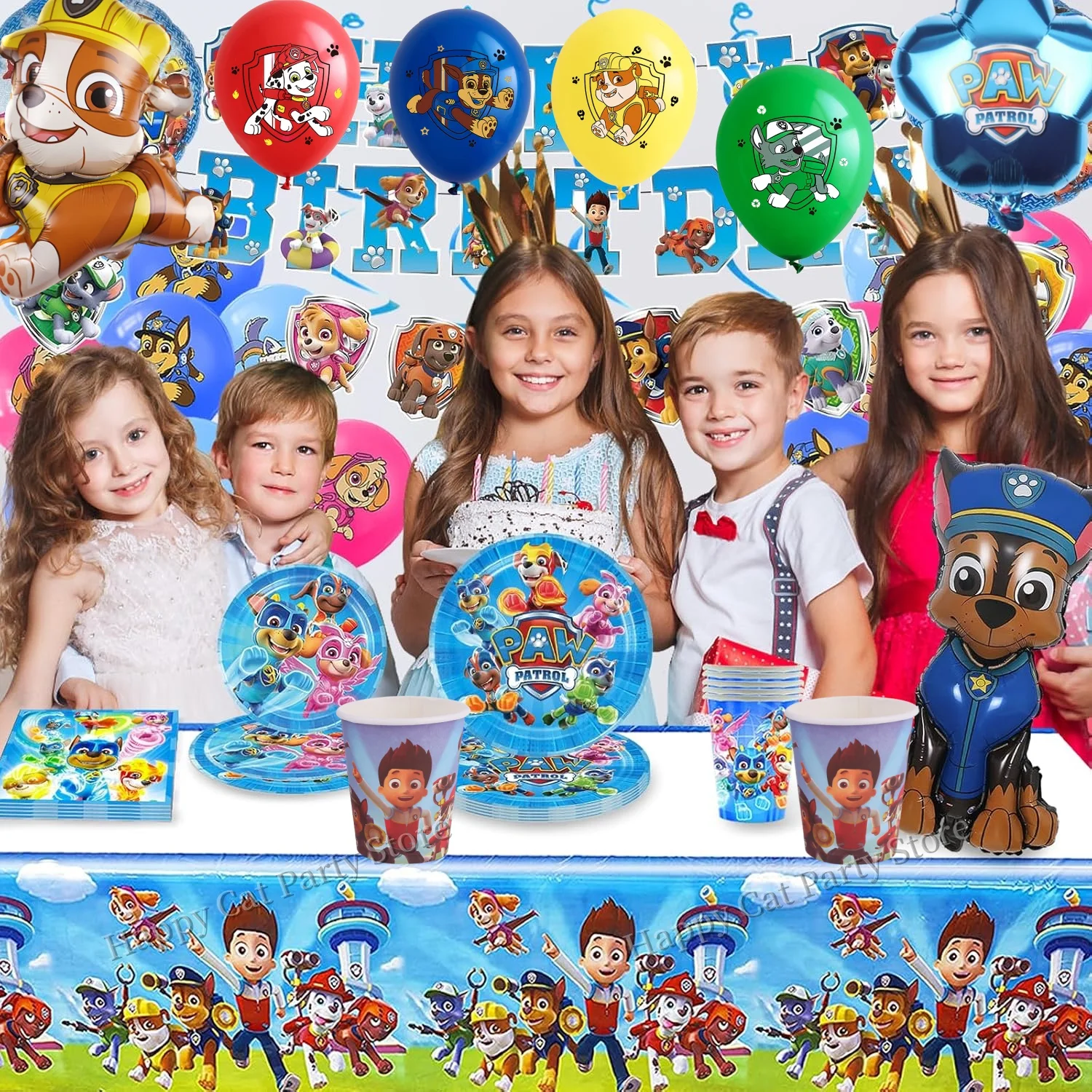 PAW 순찰 생일 파티 장식 식기 식탁보 접시 컵 풍선 베이비 샤워 PAW 순찰 파티 용품 어린이 호의 선물