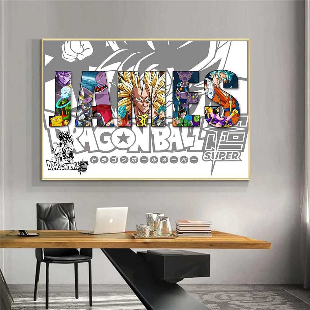 애니메이션 주변 사용자 정의 이름 그림 Goku 포스터 드래곤 볼 포스터 캔버스 회화 벽 예술 어린이 침실 장식 선물