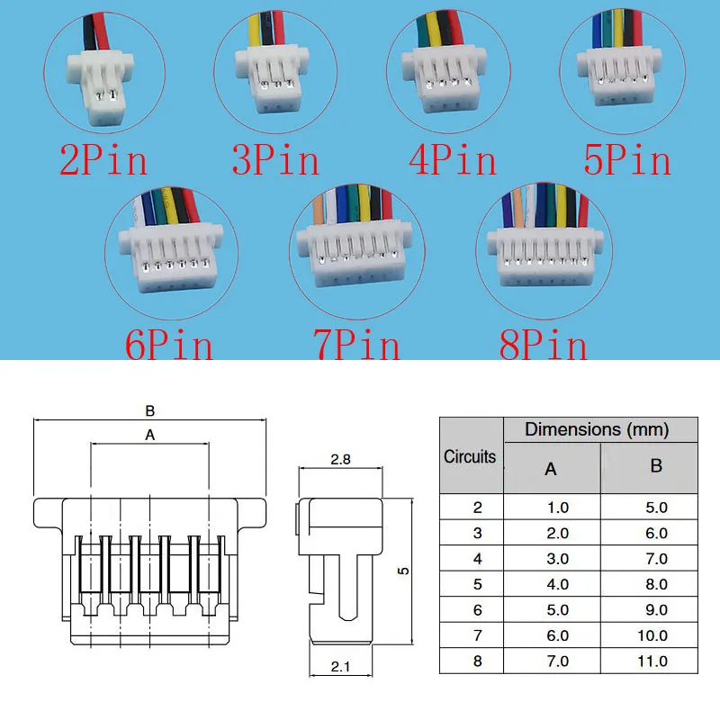 미니 JST SH 1.0mm 피치 암 소켓 터미널 플러그 와이어 커넥터 SH 1mm 2 3 4 5 6 7 8 핀 10CM 28AWG 전자 와이어 케이블