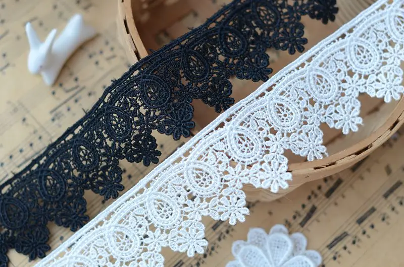 4.2CM 와이드 화이트 블랙 수용성 레이스 절묘한 수 놓은 프린지 리본 칼라 트림 커튼 드레스 DIY 바느질 용품