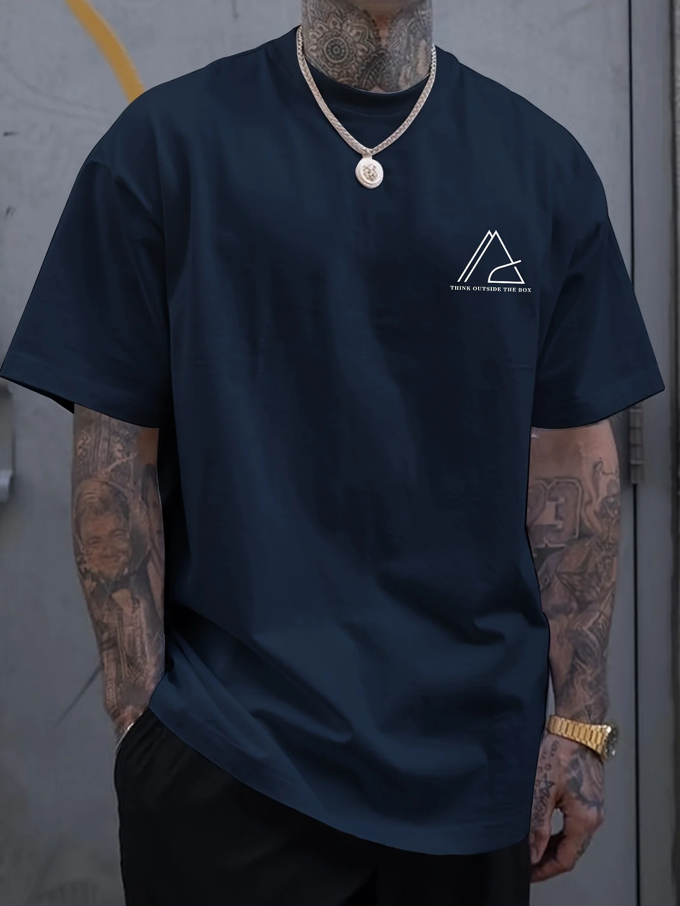 남성용 크리에이 티브 기하학 그래픽 프린트 반소매 티셔츠, 여름 야외 캐주얼 크루 넥 탑 셔츠