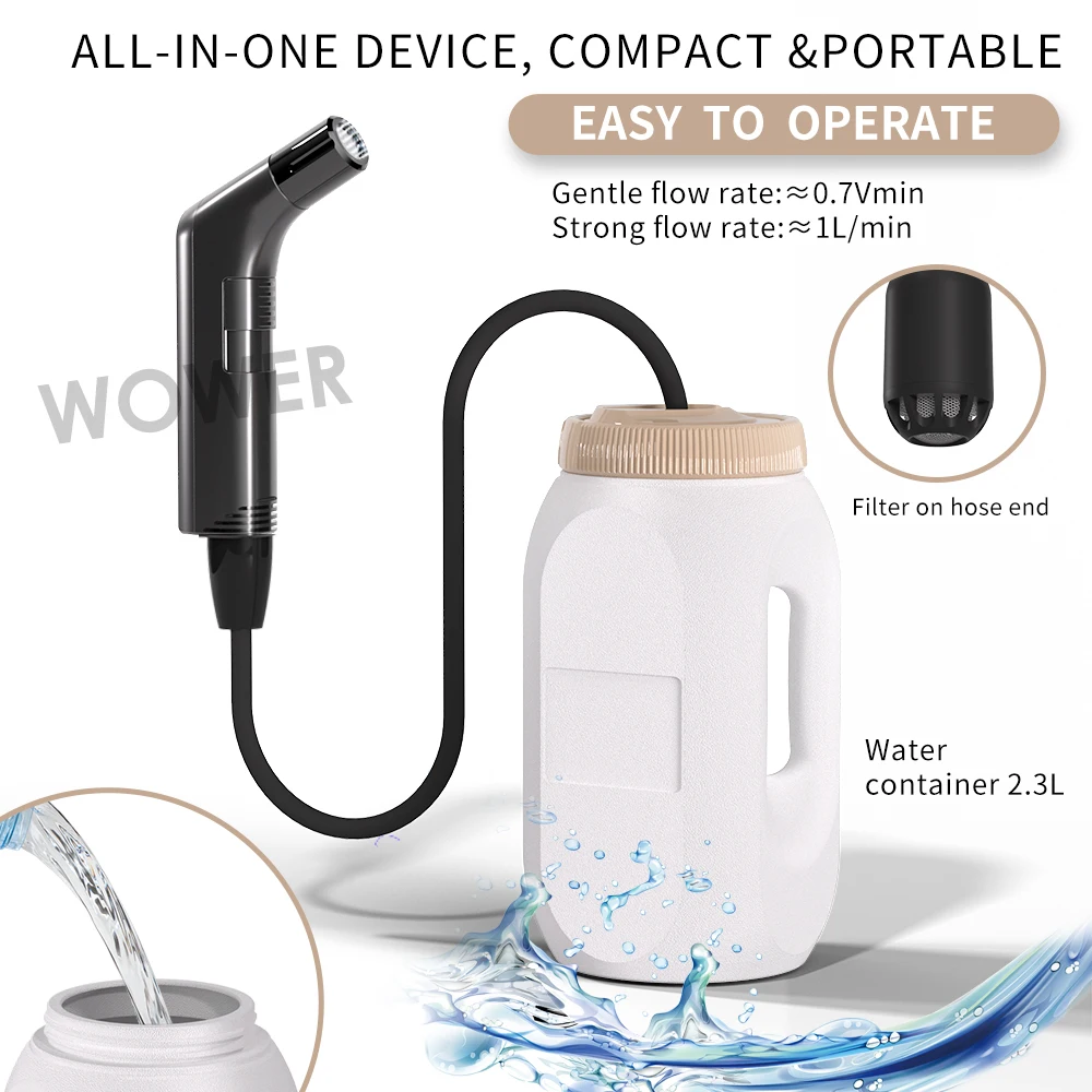 2.5L 휴대용 전기 비데 개인 위생 청소를위한 충전식 Shataf 핸드 비데 엉덩이 분무기 여행 캠핑 비데