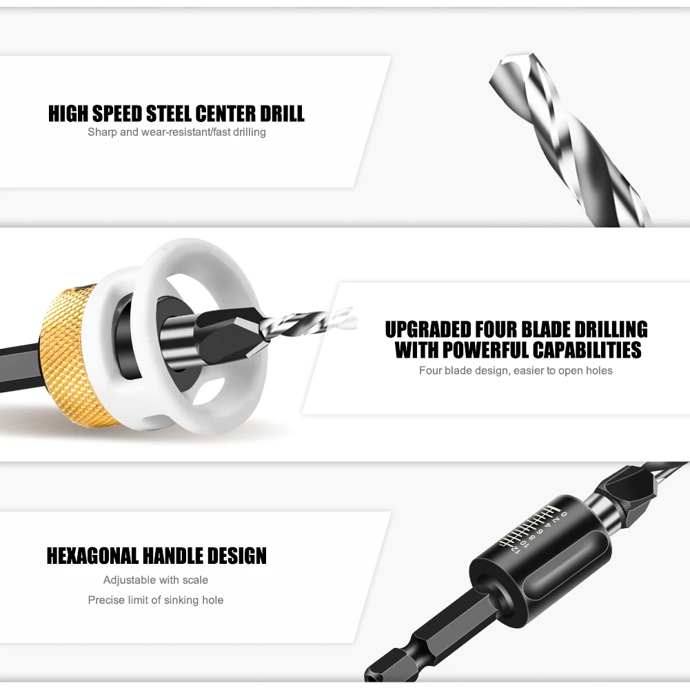 목공 제한 4개의 가장자리 카운터싱크 드릴 합금 드릴 콘 드릴 조정 가능한 깊이 스텝 드릴 나사 카운터싱크 드릴 비트