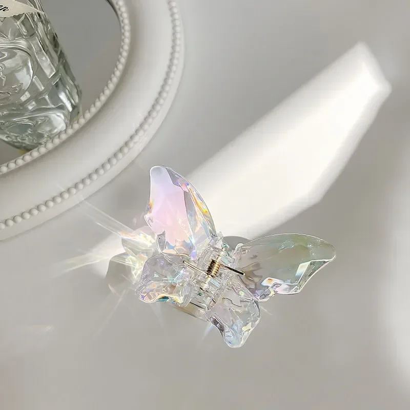 크리스탈 나비 인어 헤어 클로 걸스 백 헤드 클램프 클립, 투명 대형 헤어 클립 머리핀, 머리 장식 헤어 액세서리