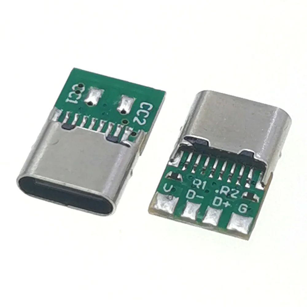 USB 유형 c 암 커넥터 잭(듀얼 5.1K 저항기 포함) 16핀 usb 전기 터미널 용접 DIY 데이터 케이블 지원 PCB 보드