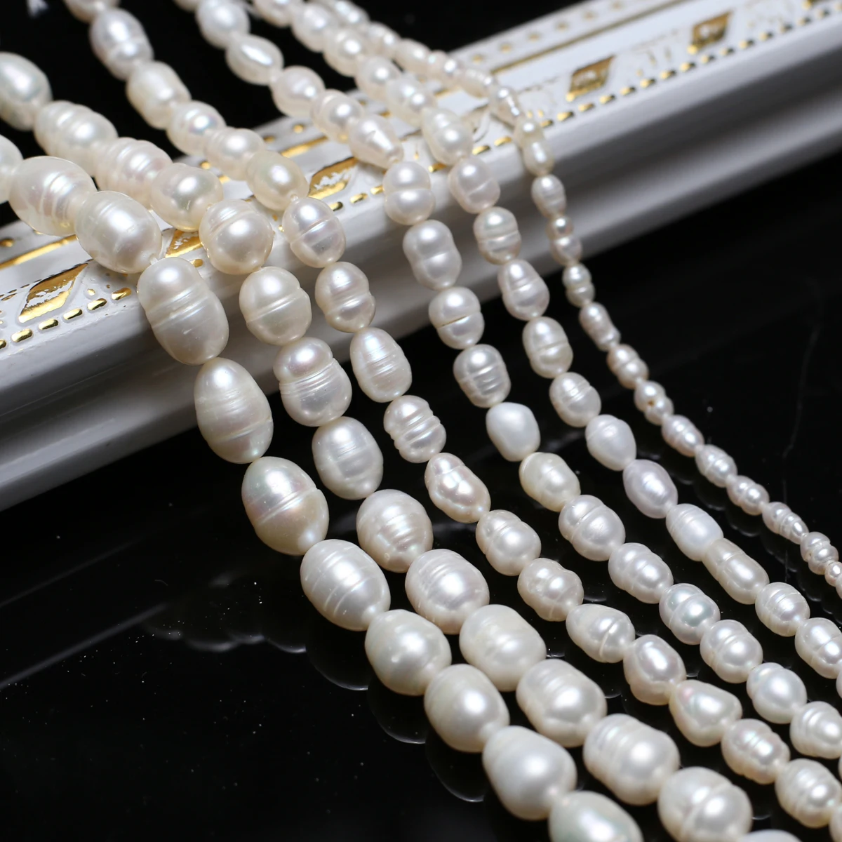 학년 쌀 모양 3-9mm 천연 담수 진주 루즈 비즈 쥬얼리 만들기 용품 DIY 목걸이 팔찌 액세서리 36cm