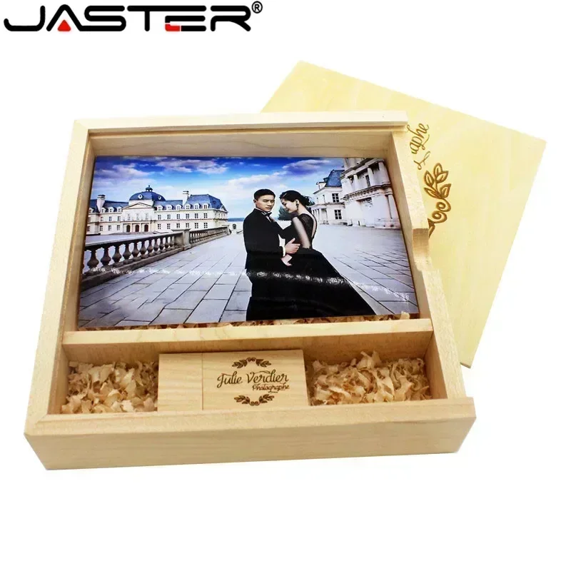 JASTER 메이플 사진 앨범 나무 USB + 박스 메모리 스틱 Pendrive 8GB 16GB 32GB 64GB 128GB 사진 선물 무료 로고 (170*170*35 MM)