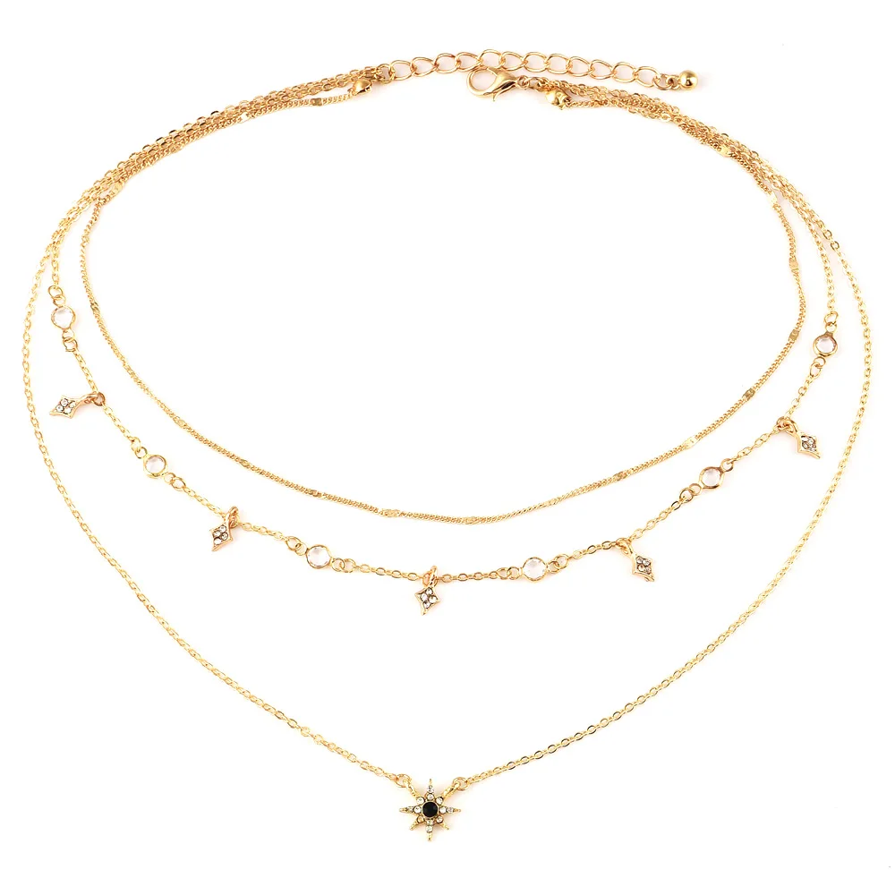 Bls-miracle Boho 크리스탈 펜던트 목걸이 여성을위한 패션 다층 스타 목걸이 성명 데크 체인 보석 선물 NX-53