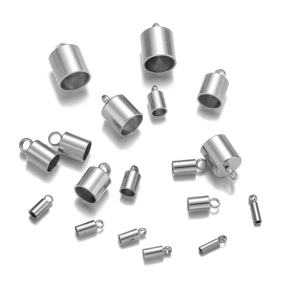 20pcs 스테인레스 스틸 크림프 엔드 캡 가죽 코드 엔드 팁 비즈 캡 PVD 도금 골드 걸쇠 DIY 쥬얼리 찾기 용품 만들기