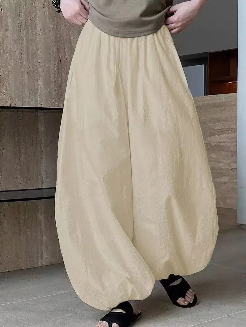 여성 미니멀리스트 솔리드 오버 사이즈 블루머 2025 뉴 여름 힙합 와이드 레그 팬츠 포켓이있는 통기성 편안한 크로스 바지