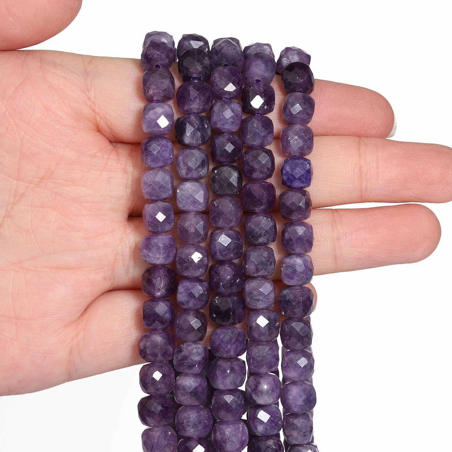 천연 자수정 비즈 7-8mm면 처리 된 사각형 큐브 기하학적 모양 느슨한 비즈 보석 만들기 Diy 액세서리