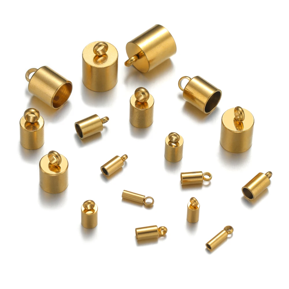 20pcs 스테인레스 스틸 크림프 엔드 캡 가죽 코드 엔드 팁 비즈 캡 PVD 도금 골드 걸쇠 DIY 쥬얼리 찾기 용품 만들기