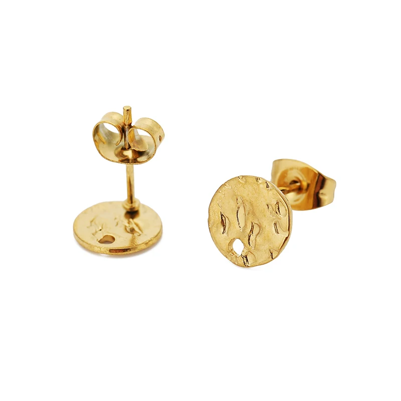 10pcs 스테인레스 스틸 엠보싱 귀 포스트 스터드 귀걸이 플러그와 기본 핀 DIY 쥬얼리 만들기위한 18k 골드 컬러 귀 뒤로