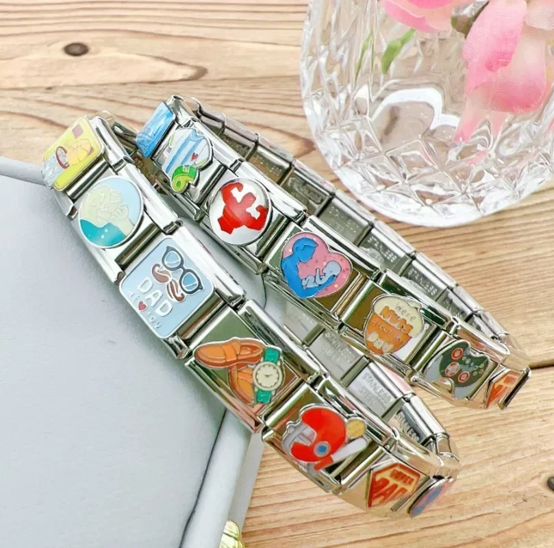 새로운 오리지널 아버지의 날 선물 이탈리아 매력 링크 맞는 9mm 모듈 형 팔찌 스테인레스 스틸 쥬얼리 만들기