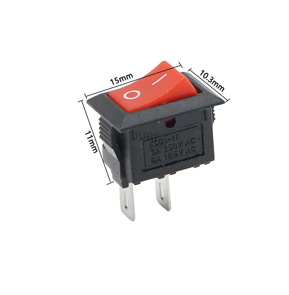 3/5/10Pcs KCD11-101 푸시 버튼 스위치 3A/250V 미니 블랙 레드 화이트 10*15mm 2 핀 ON/OFF SPST 로커 스위치