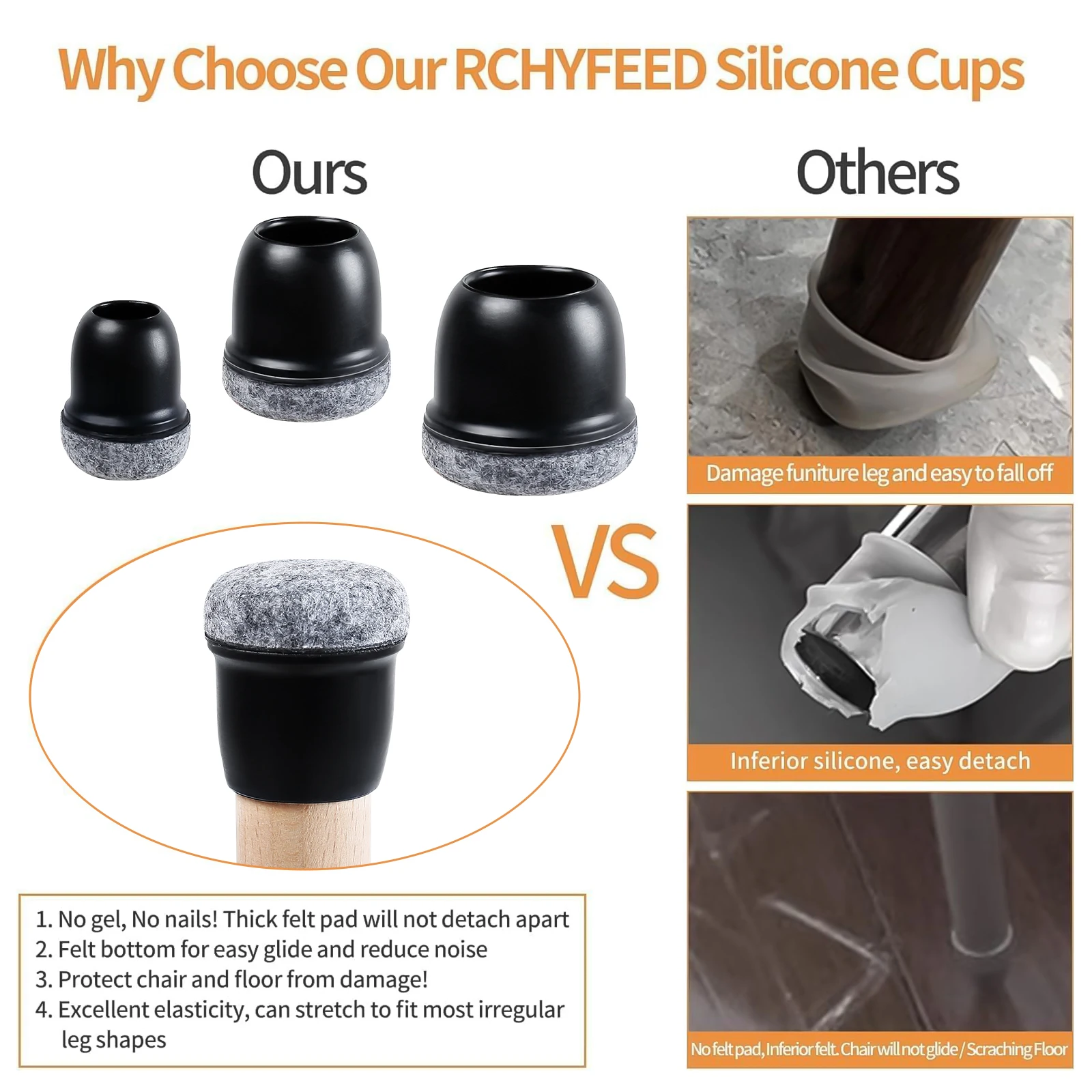 16PCS 의자 다리 보호대 미끄럼 방지 실리콘 360 ° 나무 바닥용 펠트 패드 바닥 포장 두꺼운 가구 다리 커버
