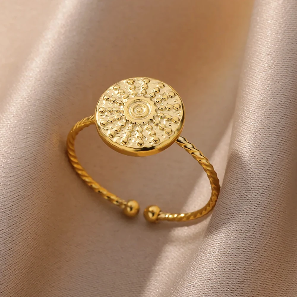 빈티지 고대 그리스 Arethusa 여성을위한 여신 동전 반지 모조 진주 지르콘 문 스테인레스 스틸 반지 패션 쥬얼리