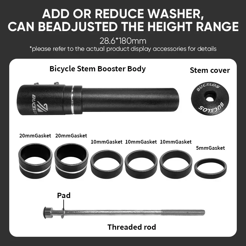 BUCKLOS 자전거 줄기 높이 확장기 100/120/135/180/210MM 알루미늄 합금 핸들 바 라이즈 업 어댑터 28.6mm 사이클 액세서리