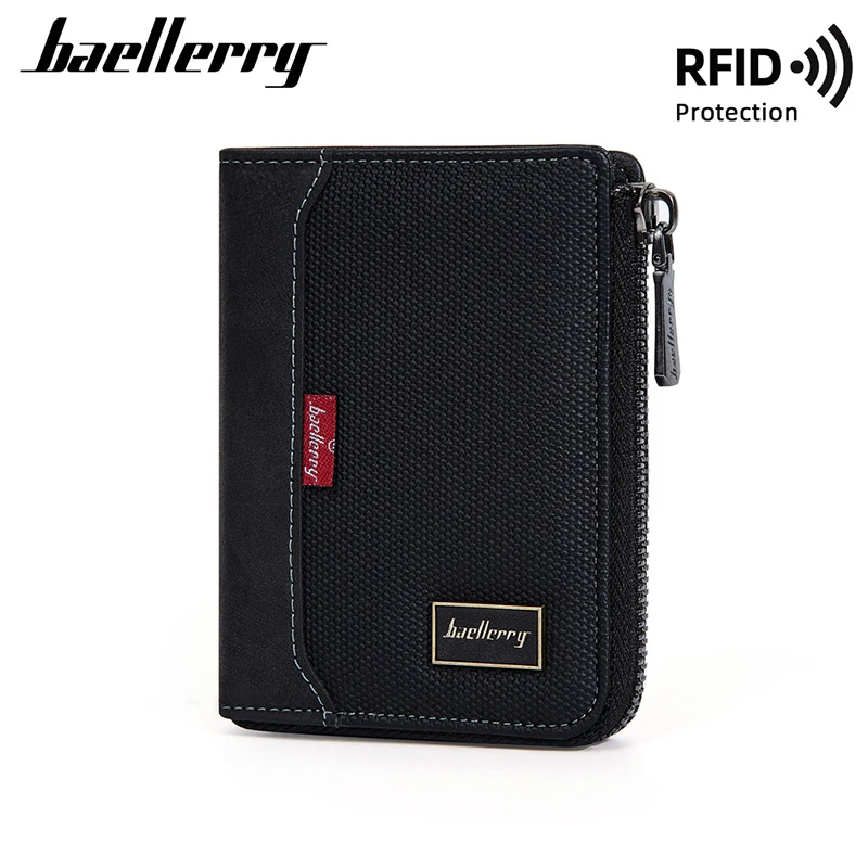 Baellerry RFID 간단한 짧은 남성 지퍼 지갑 럭셔리 브랜드 카드 홀더 남성 지갑 사진 홀더 동전 주머니 남자 지갑