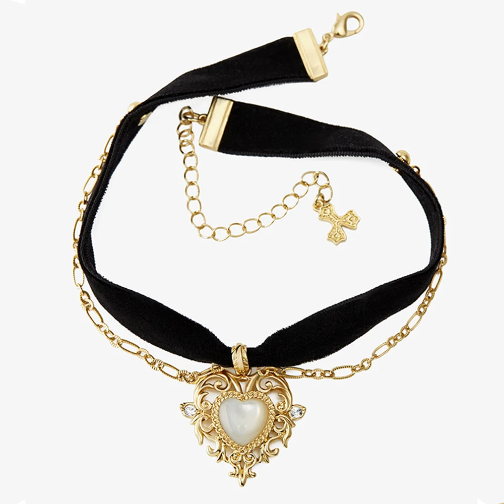 빈티지 벨벳 블랙 초커 러브 하트 펜던트, 모조 진주, 짧은 체인 목걸이, 여자 선물, 파티