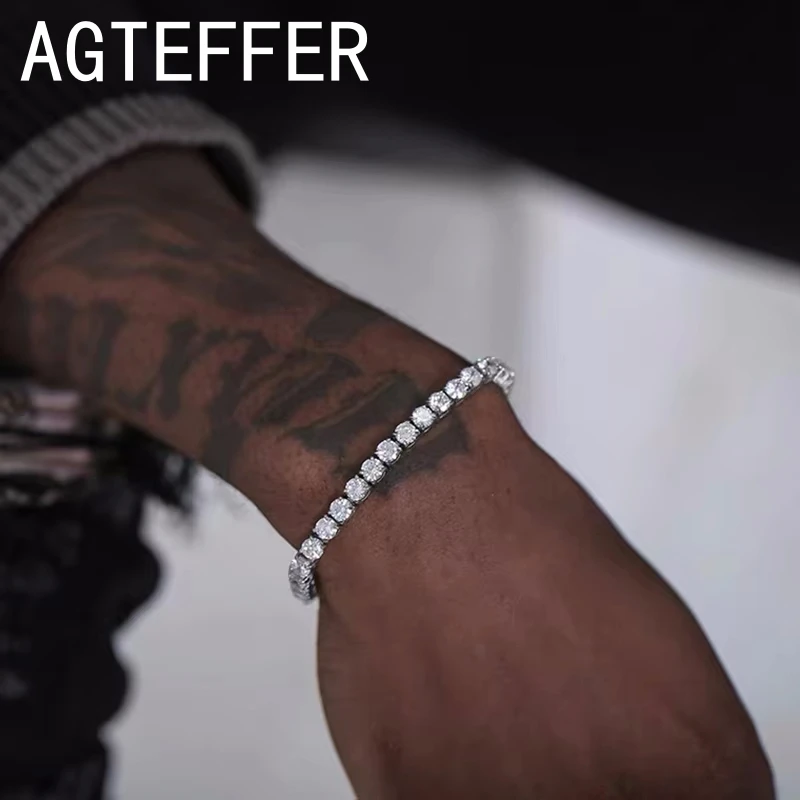 925 스털링 실버 테니스 팔찌 여성을위한 2/4mm 큐빅 지르코니아 손에 남성 크리스탈 체인 힙합 streetwear 쥬얼리