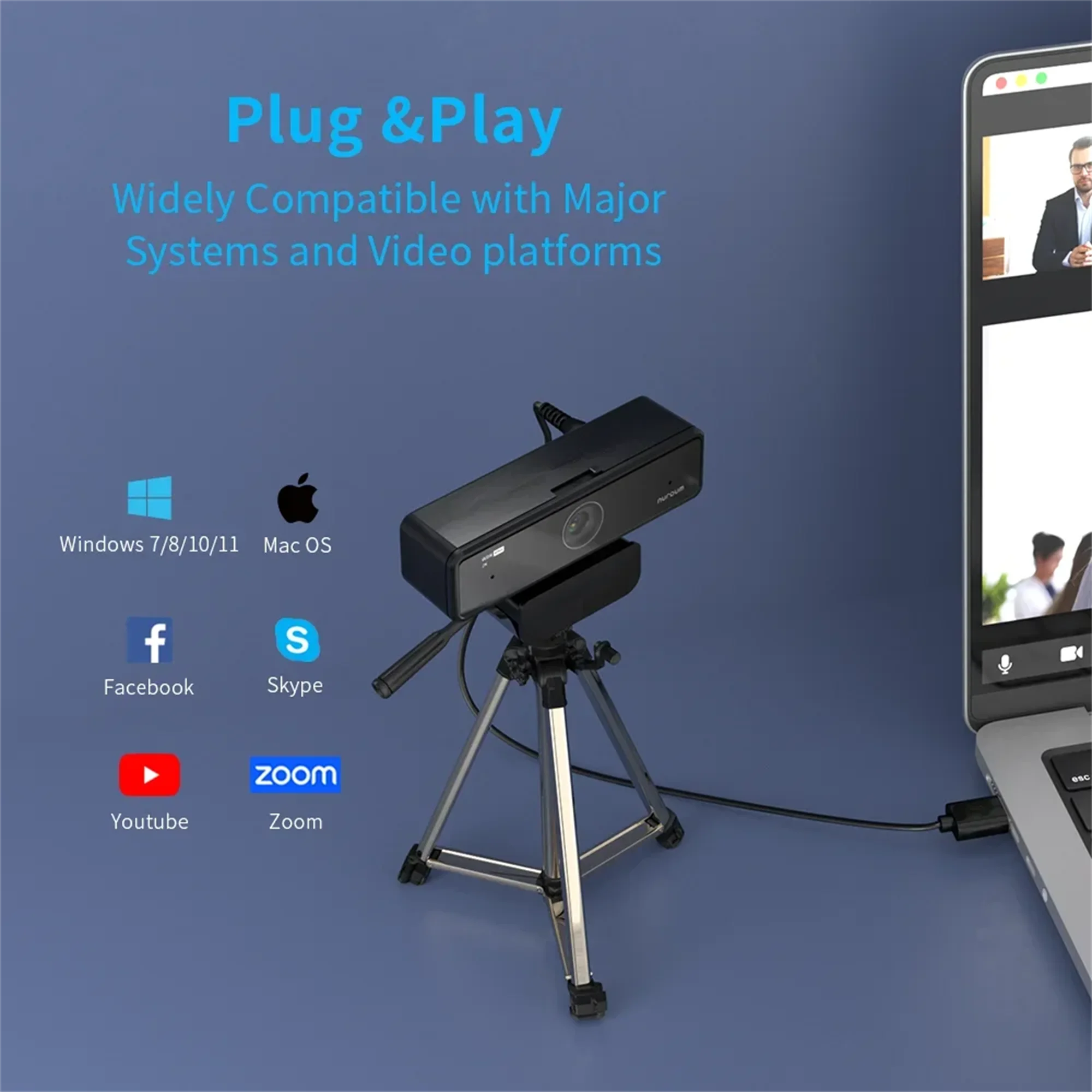 Nuroum V11 고품질 1080p 60fps 풀 HD 플러그 앤 플레이 컴퓨터 USB 웹 카메라 미니 웹캠, PC 노트북용, 마이크 포함