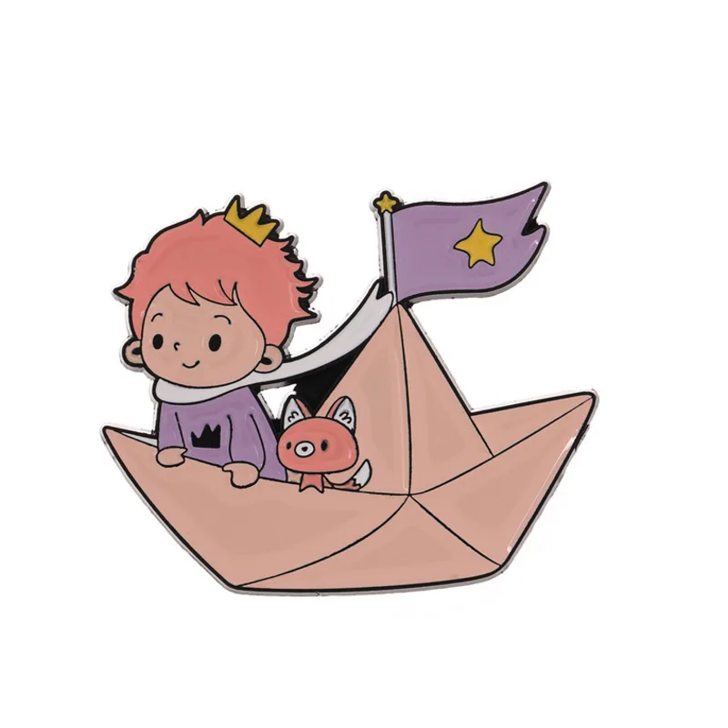 만화 애니메이션 어린 왕자 금속 배지 에나멜 문 스타 종이 보트 고래 우주 브로치 옷깃 핀 배낭 모자 액세서리