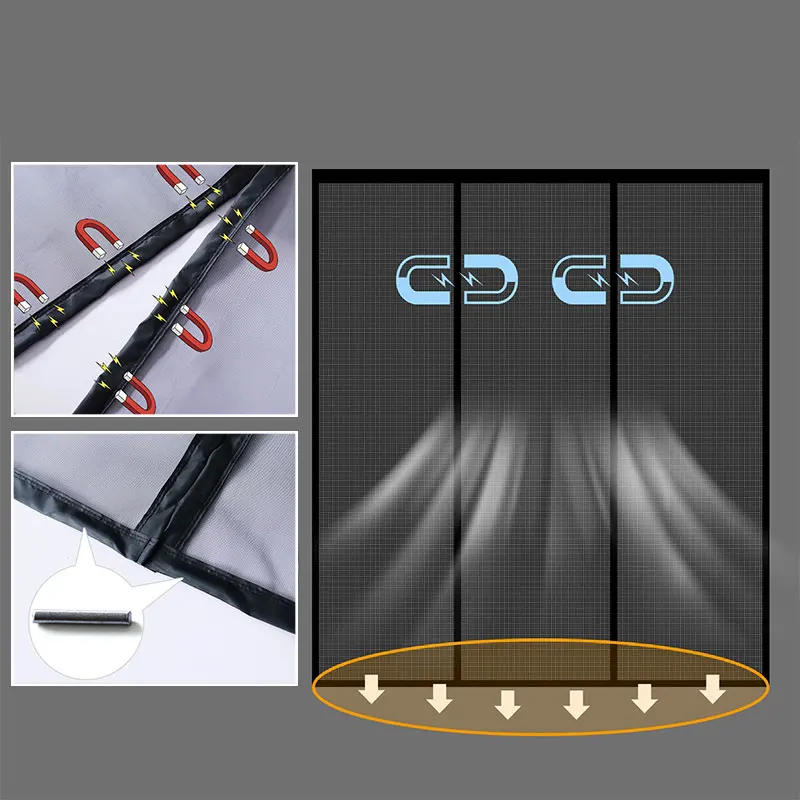검은 자기 문 스크린 모기장 사용자 정의 크기 보이지 않는 메쉬 여름 곤충 증거 그물 자동 폐쇄 문 커튼