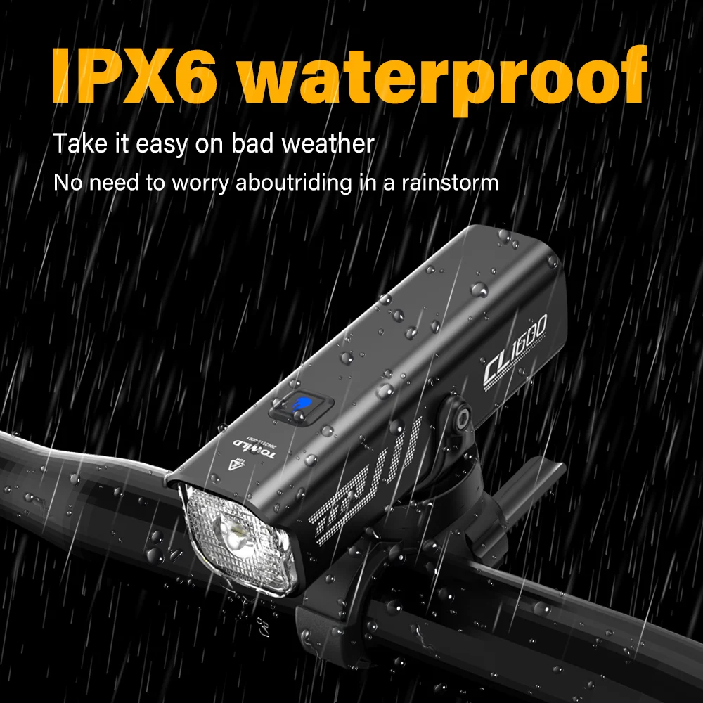 TOWILD CL1600LM 자전거 라이트 5000mAh 자전거 라이트 IPX6 손전등 알루미늄 전면 램프 Type-C 충전 MTB 도로 사이클링 헤드 라이트