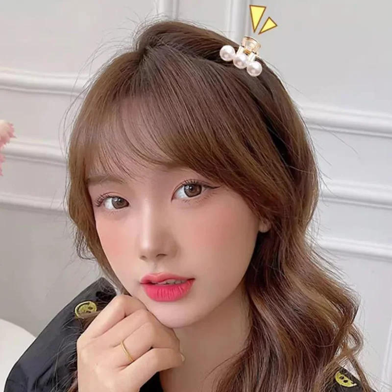 6/8/10 개/대 여자를위한 작은 라인 석 진주 기하학적 금속 머리 발톱 여자 달콤한 미니 헤어 클립 헤어핀 헤어 액세서리