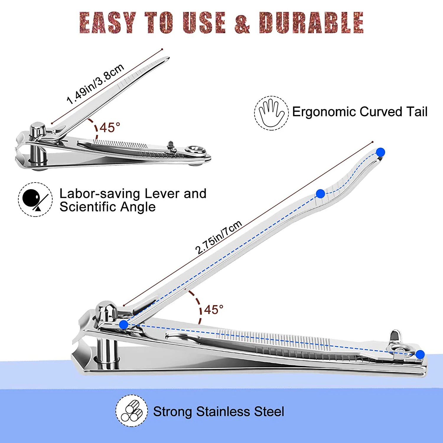 손톱깎이, 프리미엄 스테인레스 스틸 손톱 및 발톱깎이 커터, 네일 파일 샤프가 포함된 손톱깎이 커터.