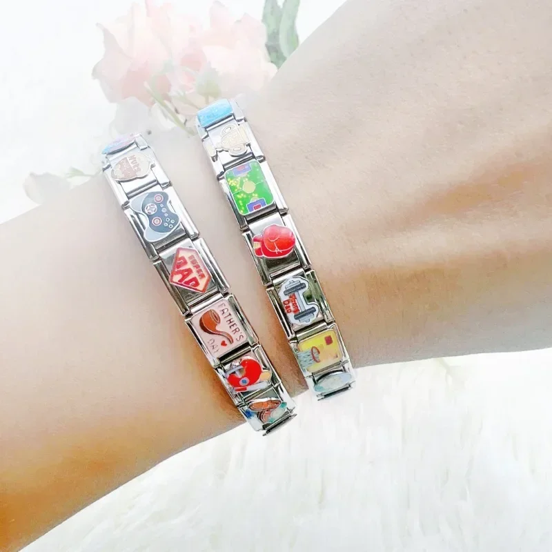 새로운 오리지널 아버지의 날 선물 이탈리아 매력 링크 맞는 9mm 모듈 형 팔찌 스테인레스 스틸 쥬얼리 만들기