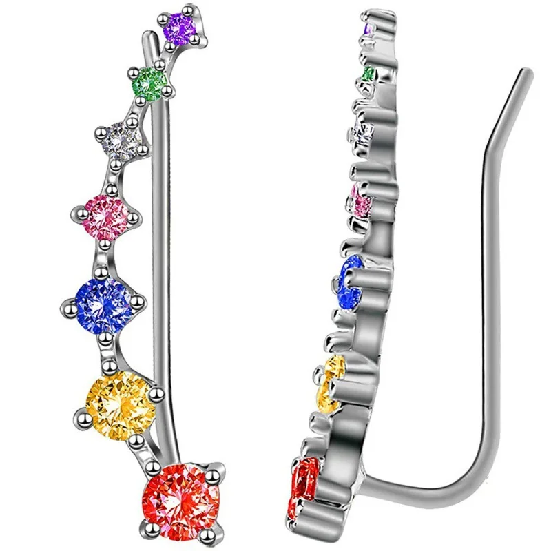 2 골드 컬러 블랙 화이트 보석 6 라인 석 귀 클립 귀걸이 여성 간단한 패션 성격 학생 소녀 파티 비즈니스 쥬얼리