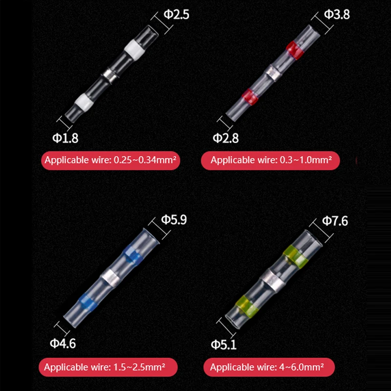 50/500Pcs 솔더 절연 전기 와이어 터미널 버트 스플 라이스 솔더 전기 커넥터 세트가있는 방수 열 수축 튜브