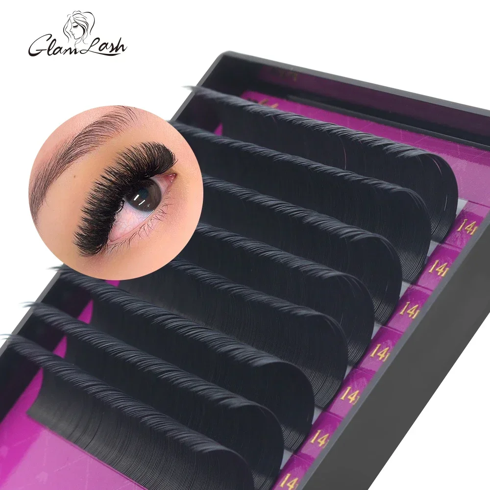 GLAMLASH 도매 16Rows BCCCD 컬 천연 밍크 단일 속눈썹 확장 프리미엄 개별 가짜 거짓 눈 속눈썹